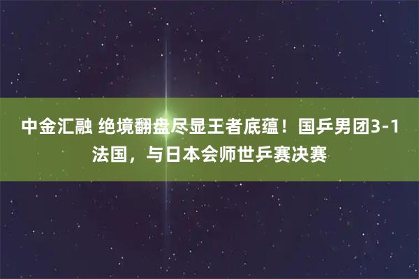 中金汇融 绝境翻盘尽显王者底蕴！国乒男团3-1法国，与日本会师世乒赛决赛